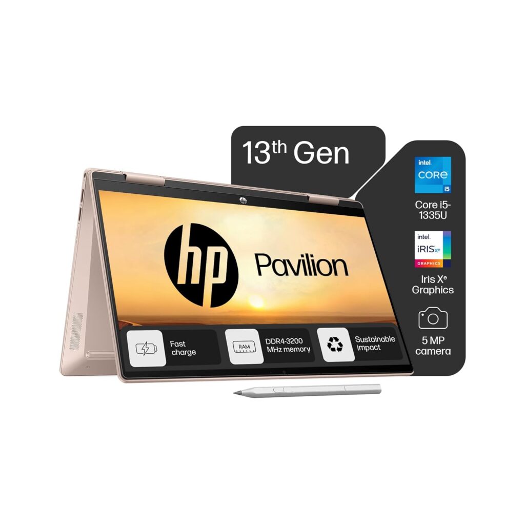 HP Pavilion x360, Intel Core i5 13th Gen-1335U Laptop (16GB RAM, 1TB SSD), Touchscreen 2-in-1, IPS, 14"/35.6cm,FHD, Windows 11, MS Office 2021, Rose Gold, 1.41Kg, Intel Iris Xe Graphics, ek1009TU