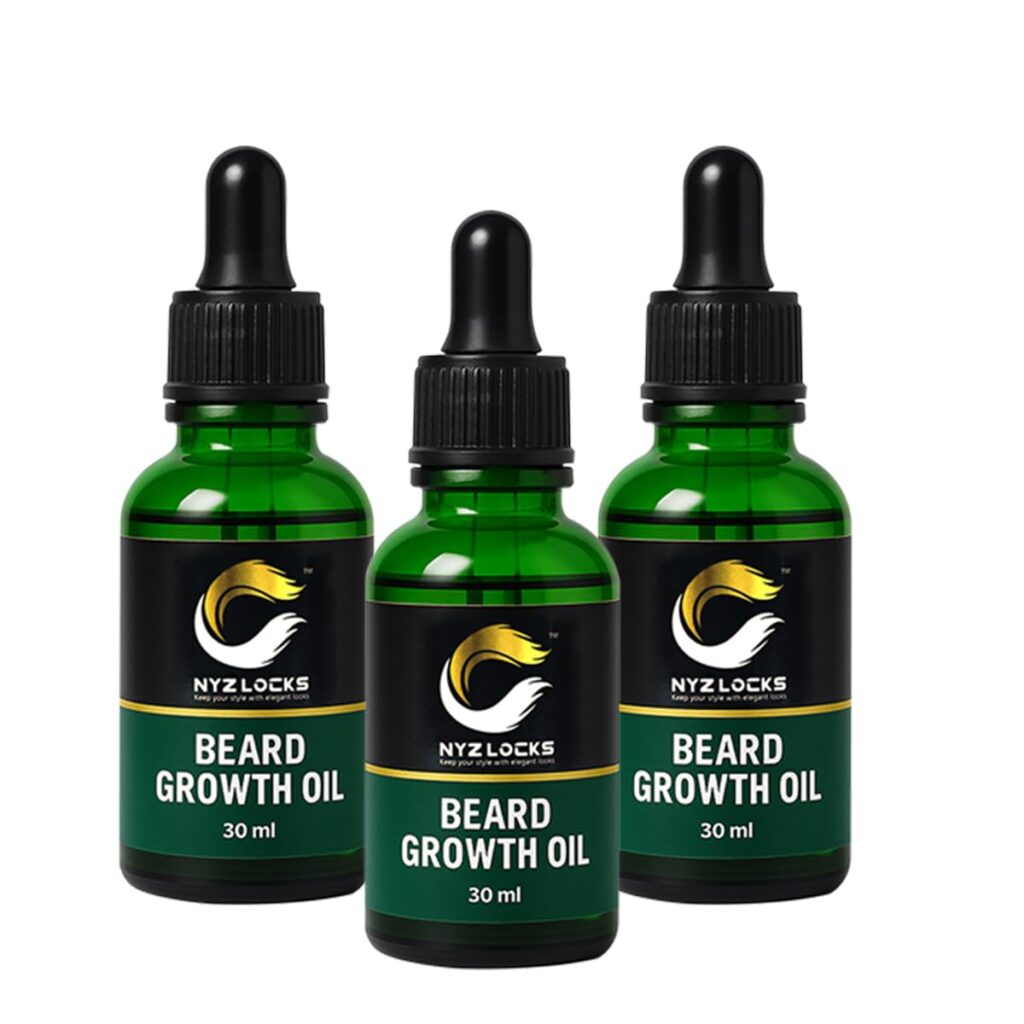 NYZ Locks Beard Growth Oil for Men – 30ml x 3 (Combo Pack) | Natural Beard Oil for Faster Beard Growth, Thickness & Softness | Nourishing Beard Serum for Patchy Beard, Hair Strength & Styling