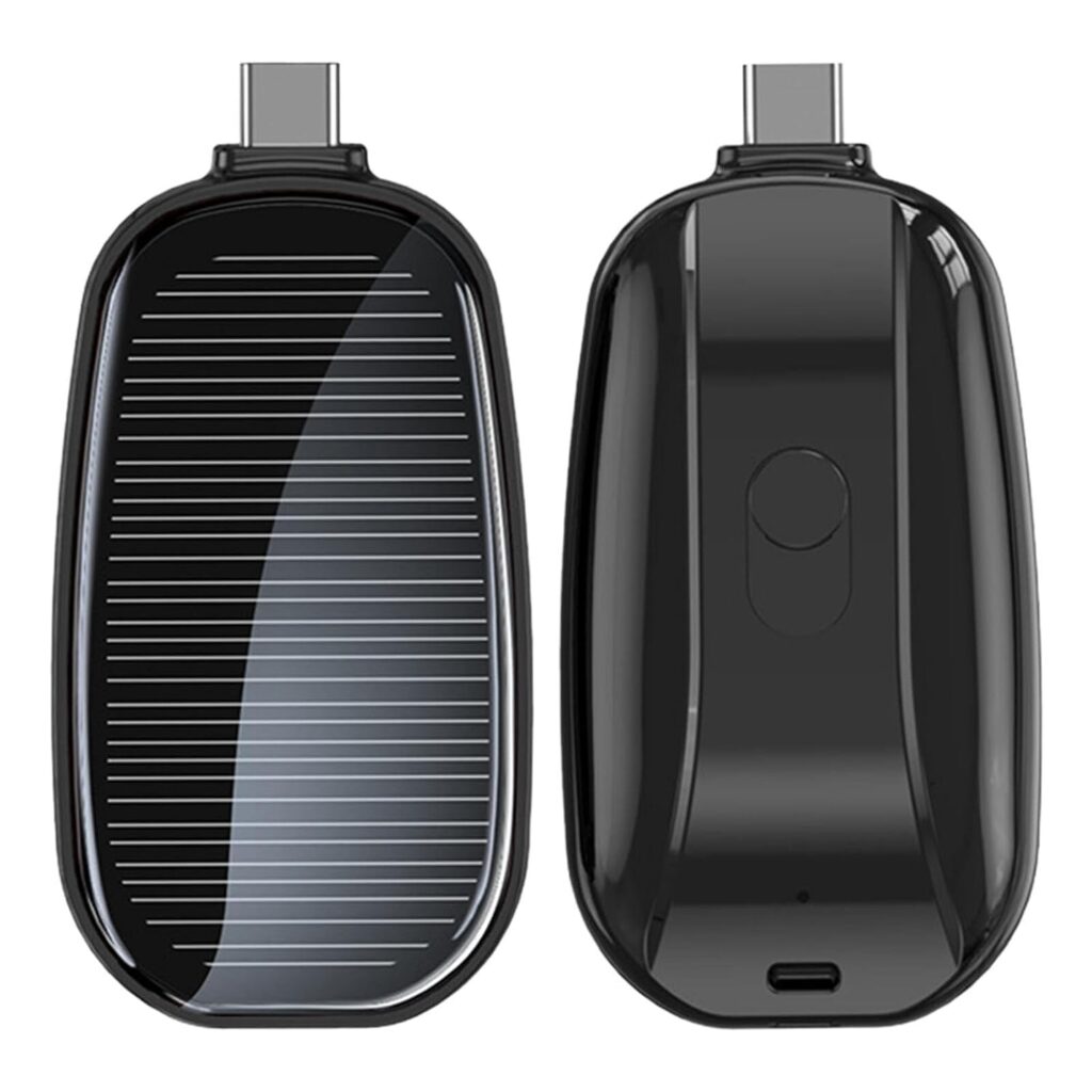 bosig® 1500mAh Large Capacity Battery Small Solar Charger Solar Power Bank Keychain Charger for Mobile Phones with Carabiner Emergency Power Supply - C pin