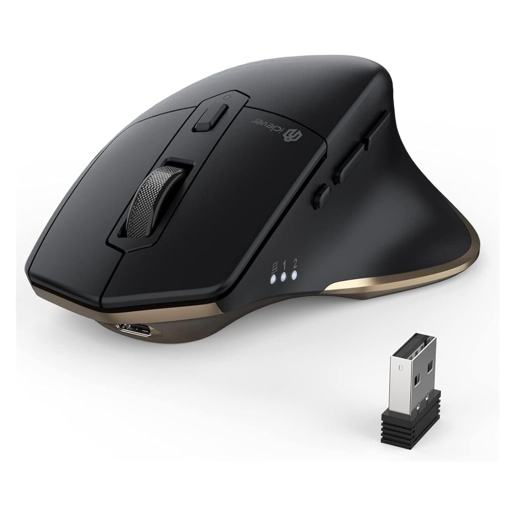 iClever Bluetooth Mouse MD172, Wireless Dual Mode(Bluetooth+USB), Multi-Devices Ergonomic with 5 Adjustable DPI and 7 Buttons, Rechargeable Silent Mice for Laptop/iPad/MacBook/Tablet/PC
