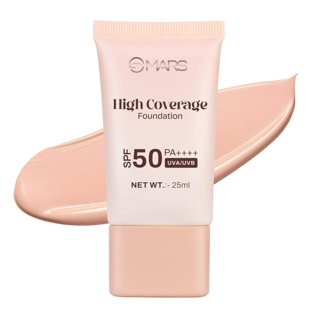 MARS SPF50 PA++++ High Coverage Foundation (25ml) (01-IVORY GLOW) | Blemish Free & Easy to Blend Foundation for Makeup