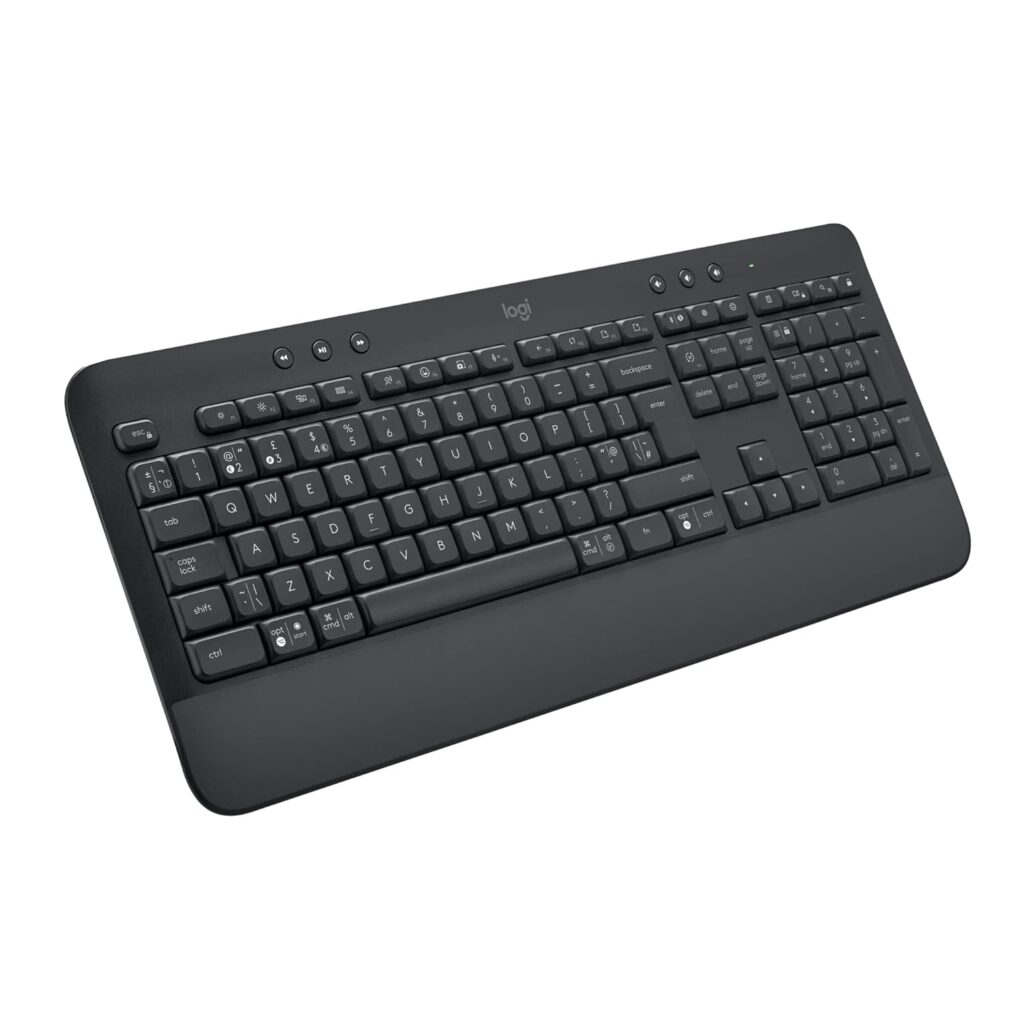 Logitech Signature K650 Wireless Keyboard with Wrist Rest, Full-Size, BLE Bluetooth or Logi Bolt USB Receiver, Comfort Deep-Cushioned Keys, Numpad, Compatible with Most OS/PC/Windows/Graphite