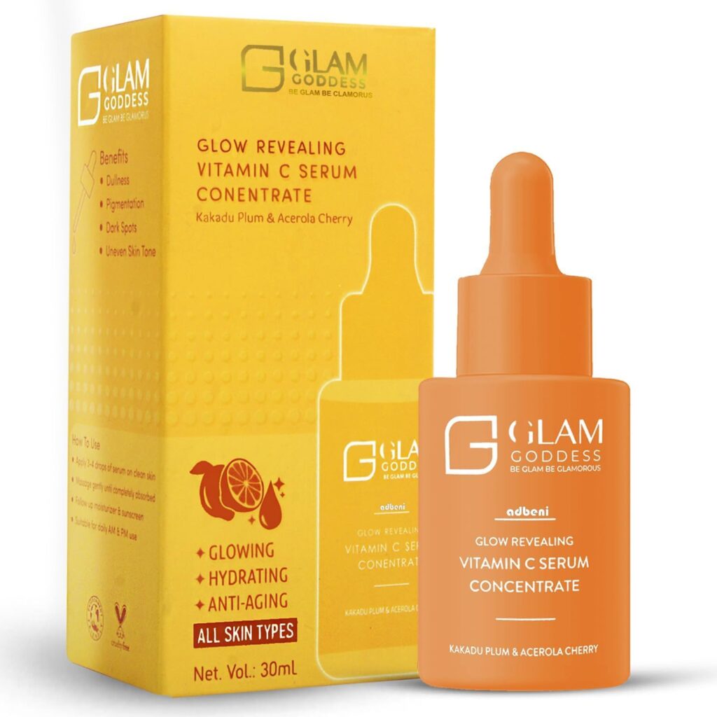 Glam & Goddess Skin Naturals, Face Serum, Increases Skin's Glow Instantly and Reduces Spots Overtime, Bright Complete Vitamin C Booster, 30 ml