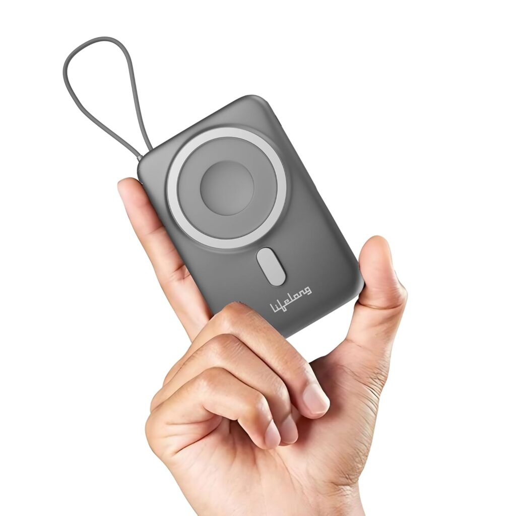 Lifelong Snapvolt 10000Mah Quick Charge 3.0 | Magsafe Power Bank with 2 Type-C Outputs (22.5W) 1 Wireless Output (15W) | Portable Charger for Mobiles, Earbuds, Speakers, Smartwatches & Tablets, Grey