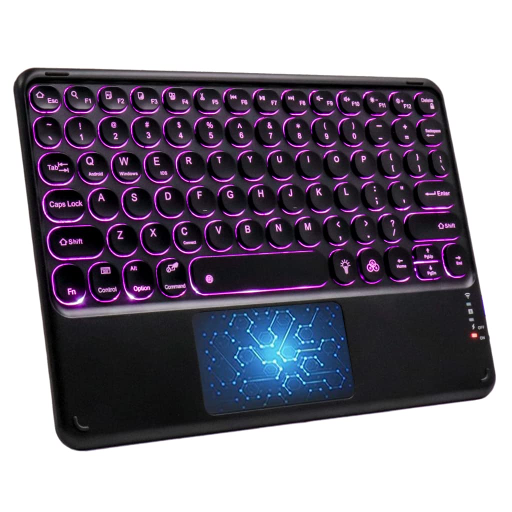 TECPHILE Wireless Bluetooth Keyboard with Trackpad, 7 Color Backlit, Multi-Device, Portable, Compact, Silent & Rechargeable Connect Upto 3 Devices Keyboard for Tablet/Laptop/Phone/iOS/Android