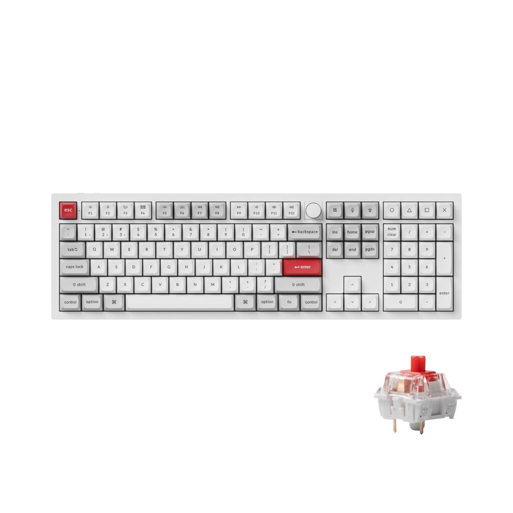 Keychron Q6 Pro Full Aluminum RGB Wireless/Wired Custom Mechanical Keyboard for Mac Windows Linux, Full-Size QMK/VIA Programmable Knob KSA Double-Shot PBT Keycaps Hot-Swappable K Pro Red Switch-White
