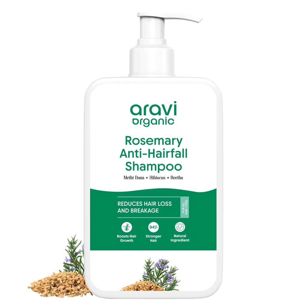 Aravi Organic Rosemary Anti-Hairfall Shampoo | Rosemary Shampoo for Hair Growth & Hairfall Control | Up to 94% Stronger Hair | Sulphate-Free for Men & Women | For All Hair Types | 200ml