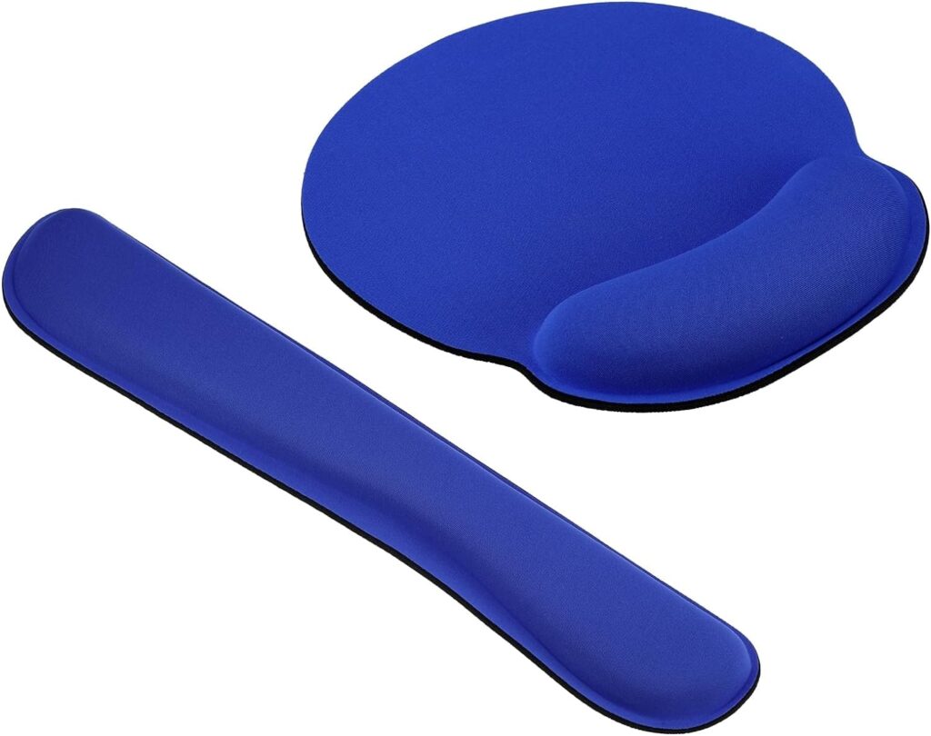 FKU Mouse Pad with Wrist Support and Keyboard Rest Pad - White Mousepad Cushion for Hands, Palm, Carpal Tunnel - Ergonomic RestPad Mat on Desktop, Laptop, Computer, Desk PC [Blue]