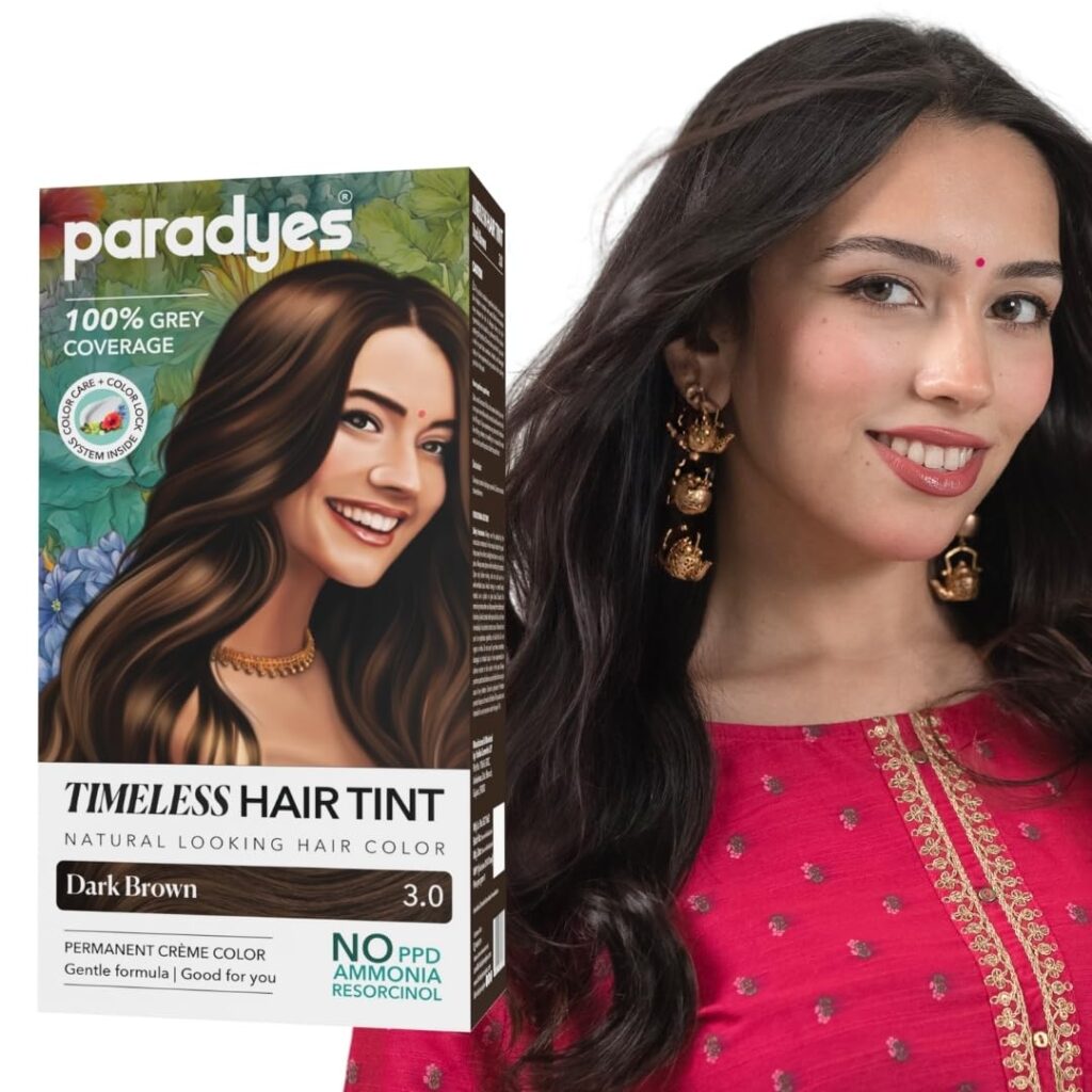 Paradyes Dark Brown Timeless Hair Tint, Permanent Crème Hair Colour for Natural-Looking Results, Complete Grey Coverage, Long-Lasting Formula Free from PPD, Ammonia, & Resorcinol, 3.0 Dark Brown