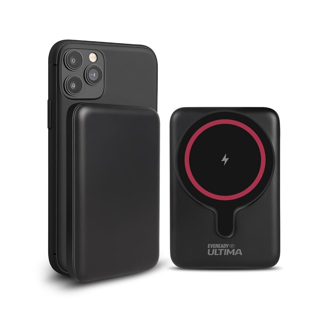 Eveready Ultima MagSafe Compatible Power Bank - PB30, 5000 mAh, 22.5W Wired Fast Charging & 15W Magnetic Wireless Charging for iPhone 12 & Above, Android & Qi Enabled Devices, Overcharging Protection