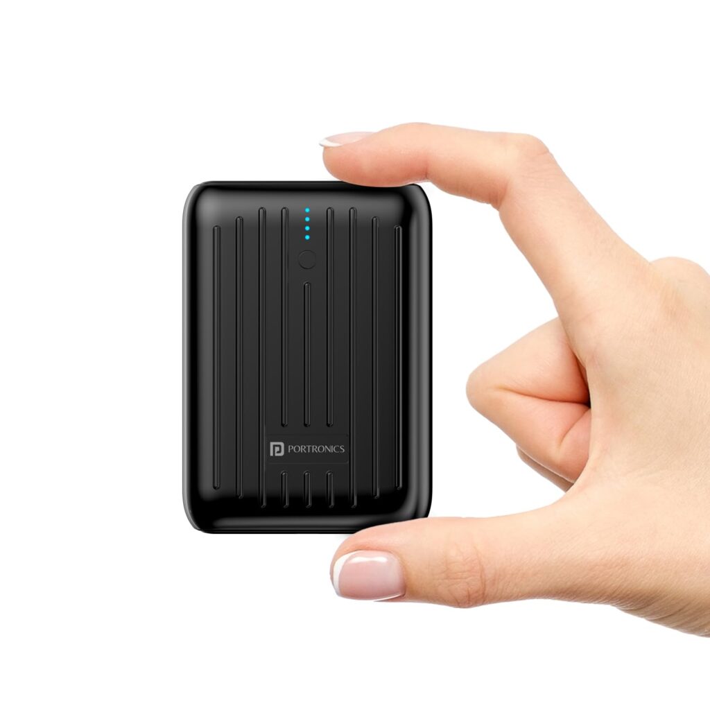 Portronics Zapcell 10k 10000mAh 22.5W Pocket Size Nano Powerbank with Compact and Light Weight Design,Type C PD Output/Input, Mach USB-A Output,Power Delivery,Quick Charge for iPhone, Androids(Black)