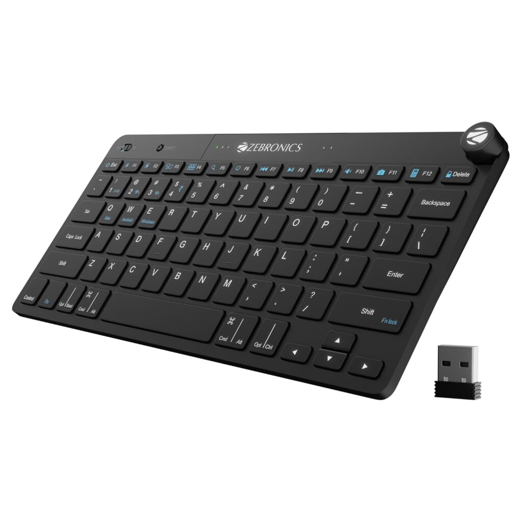 ZEBRONICS KEYPAD X1 Wireless Bluetooth Keyboard, Scissor Switches, 2.4GHz & Dual BT for (Mac | Android | Windows), Volume/Media Control Knob, Integrated Multimedia Keys