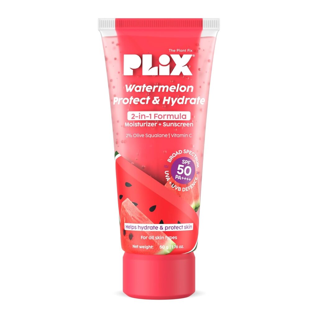 PLIX - THE PLANT FIX Watermelon Protect & Hydrate 2 in 1 formula Moisturizer + Sunscreen | Lightweight Hydration | With SPF PA 50 ++++ | UVA & UVB protection | No White Cast | 50 gm