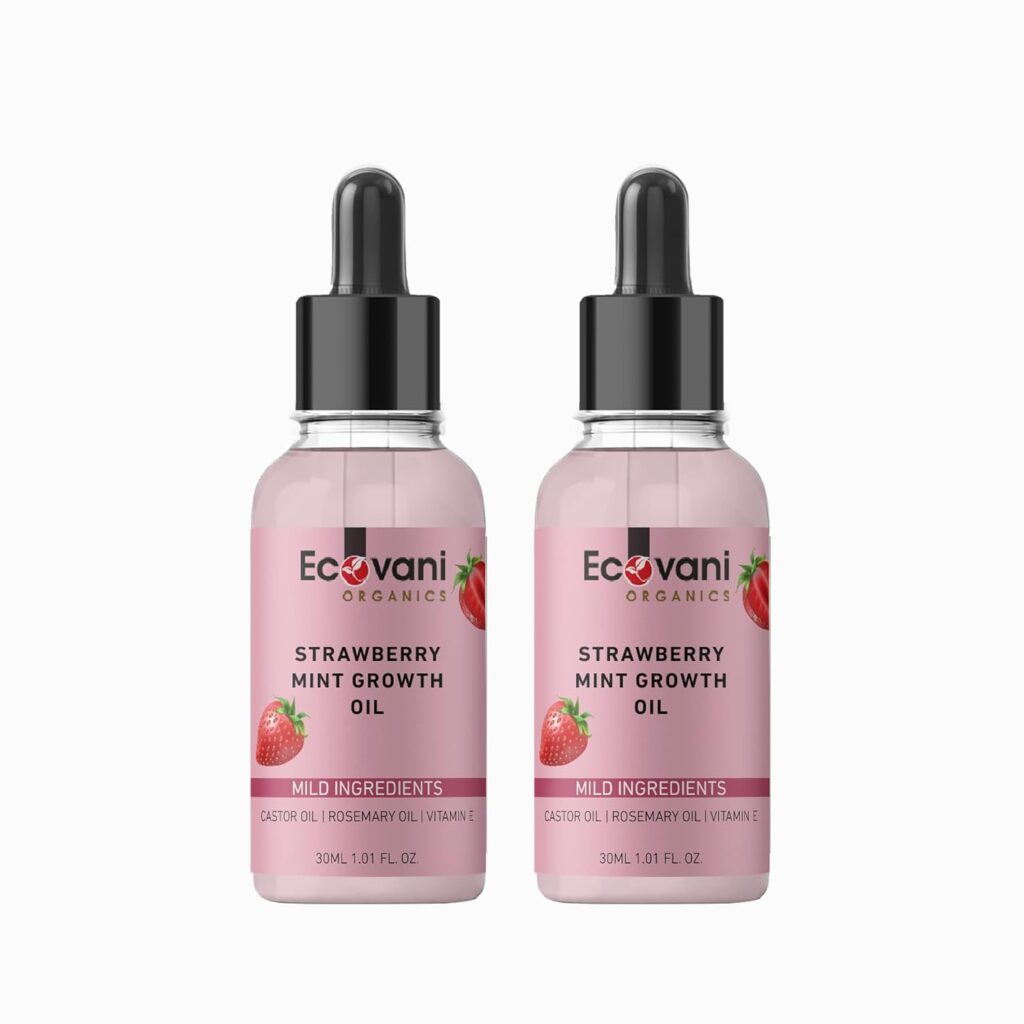 Strawberry Mint Growth Oil, Veganic Hair Growth Oil, Mille Natural Rosemary Hair Essential Oil, Carvenchy Organic Hair Growth Serum for Thin Hair Dry Damaged Hair – 30ml (Pack of 2)