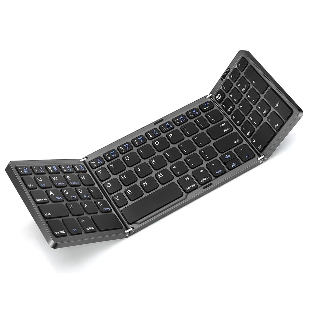 TECPHILE Wireless Bluetooth Foldable Keyboard Full Size Multi-Device Portable Keyboard, Compact, Silent & Rechargeable, Connect Upto 3 Devices for Tablet/Laptop/Phone/iOS/Android