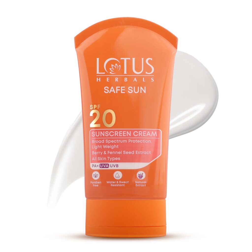 Lotus Herbals Safe Sun Sunscreen Cream - Breezy Berry SPF 20 PA+| Sweat & Waterproof, Non-Greasy| Berry extract| | All skin types| 100gm