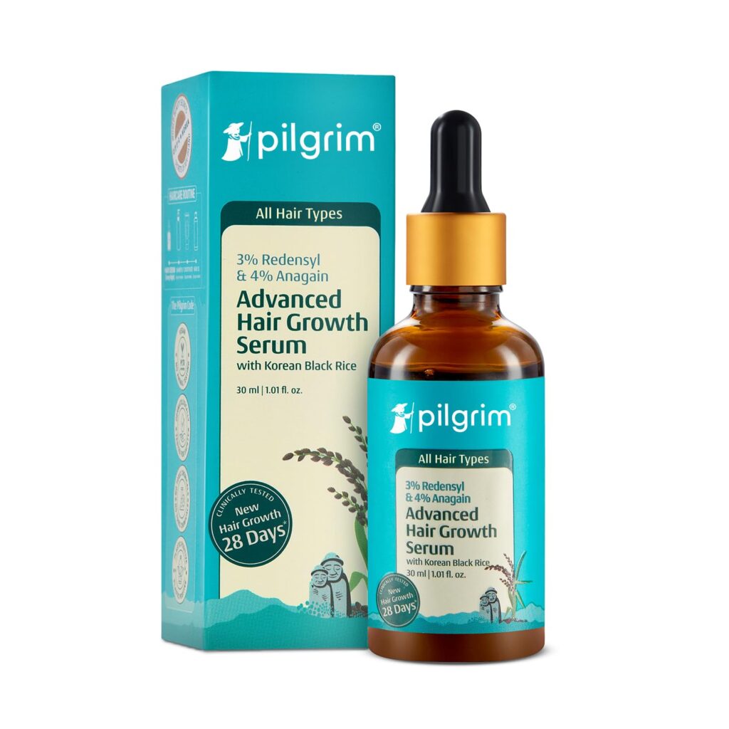 Pilgrim Redensyl 3% + Anagain 4% + Baicapil Advanced Hair Growth Serum (30ml) for Scalp with Korean Black Rice, Saw Palmetto | Control Hair Fall, Stimulate Hair Regrowth, Increase Hair Density | For Women & Men