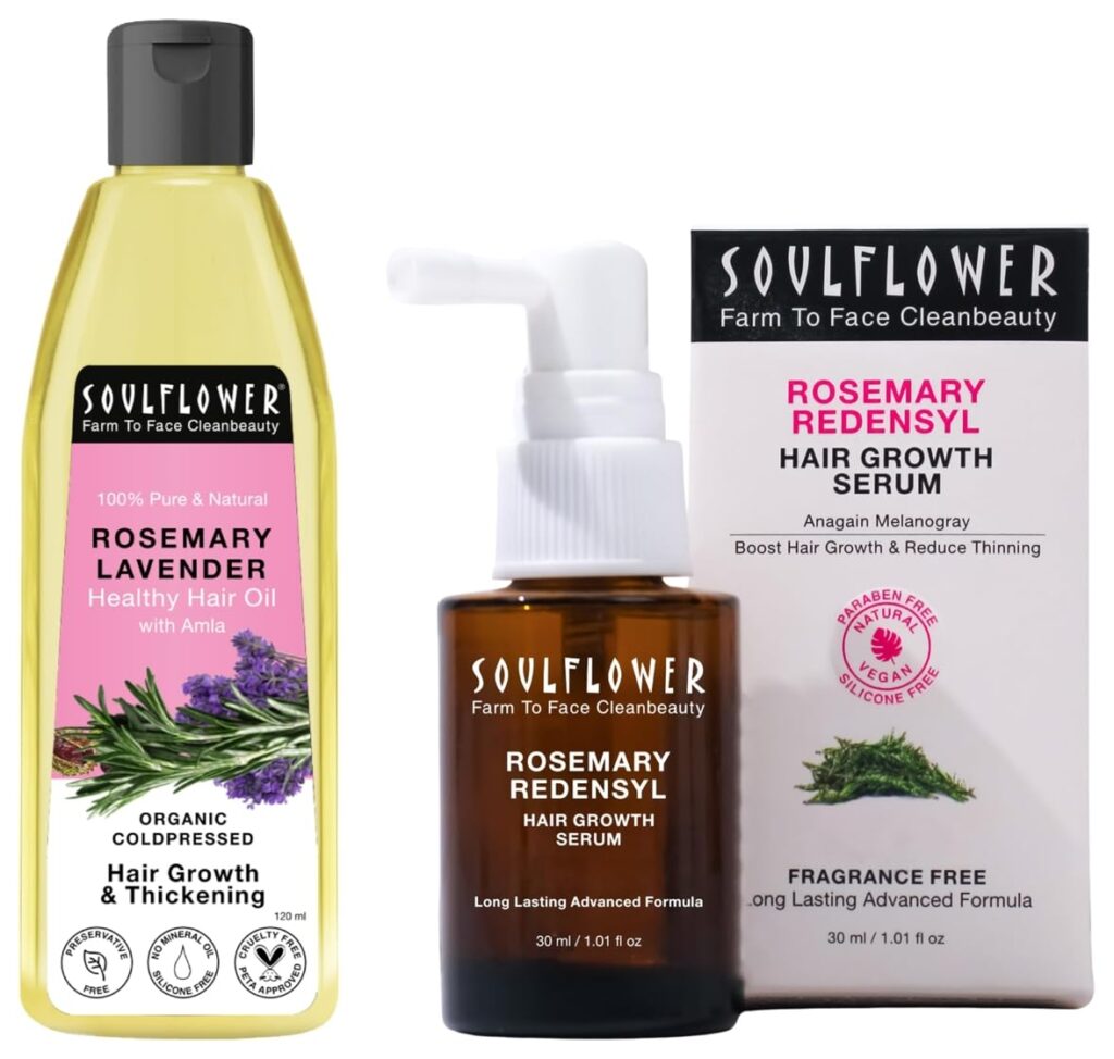 Soulflower Rosemary Lavender Hair Oil For Healthy Hair, Scalp Nourishment, Hair Growth - 100% Pure & Natural Undiluted Cold Pressed Oil, 120Ml Rosemary Redensyl Hair Growth Serum