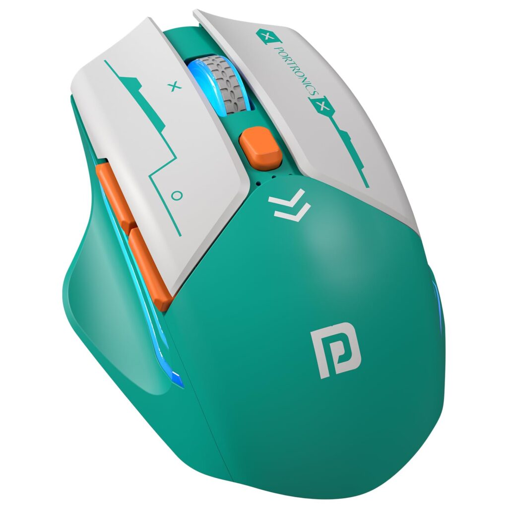 Portronics Vader Max Wireless Rechargeable Mouse, Thumb Support, Bluetooth 5.3 & 2.4 GHz Dual Mode, 6-Button Control, Adjustable DPI Up to 2400,Universal Compatibility for Laptop,Desktop,Gaming(Green)