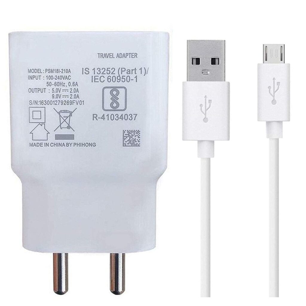 Fast Charger for Samsung Galaxy J7 / Samsung J7 ( J 7 ) Galaxy J7 Compatible with V5s / Y66 / Y69 / V7 / V7+ / V9 / V9 YOUTH / V9PRO / Y83 / Y83 PRO / Y85 / Y91 / Y93 / Y95 | Compatible with V11 / V11i/ V11 Pro / V15 / V15 PRO/ Y17 / Z1 PRO vivo Original Power Adapter (9V~2A) With 1M Meter Micro USB Data Sync & Charging Cable By Brand StuffHoods 1:B 7 ( White)