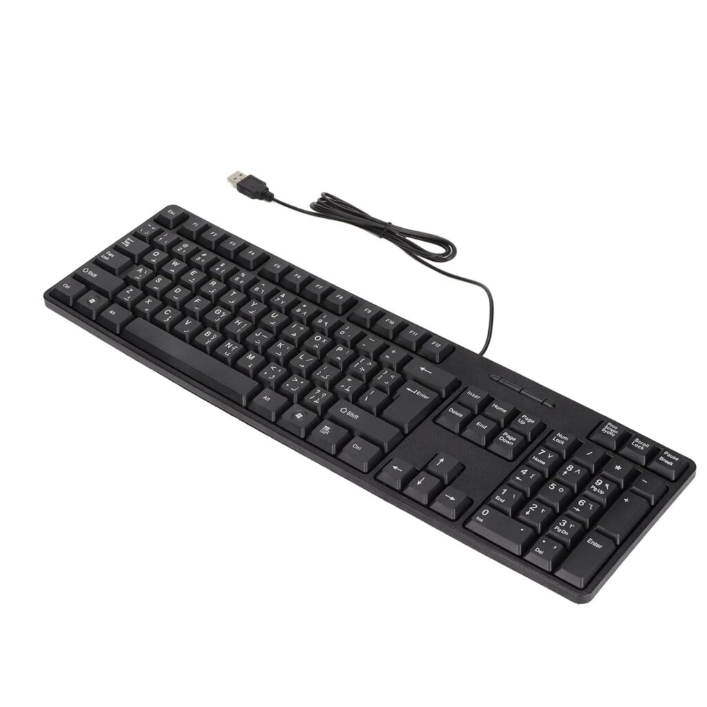 BROLEO Computer Keyboard, 104 Keys Arabic Keyboard Black Color Practical Practical for Laptop