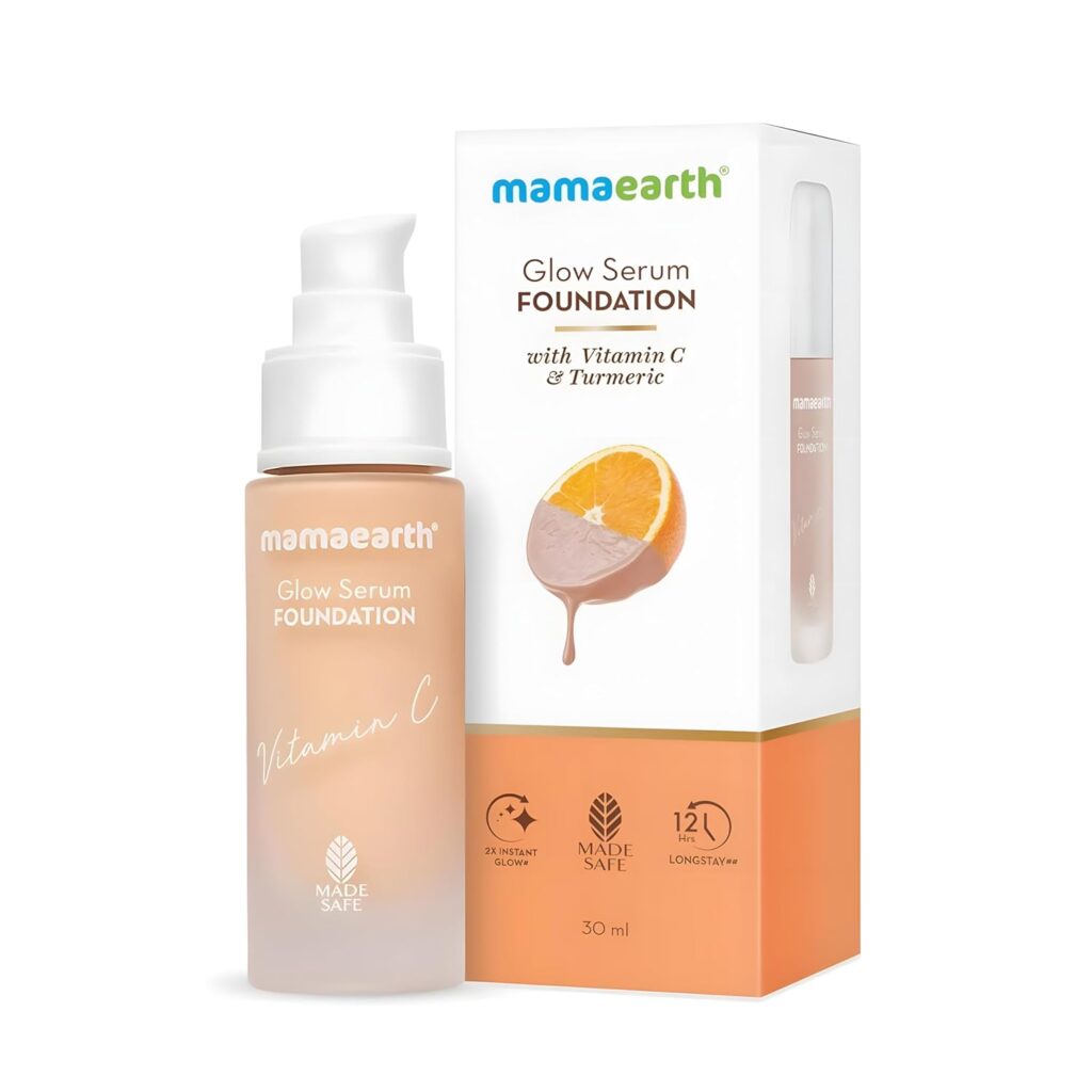 Mamaearth Glow Serum Medium Foundation Dewy With Vitamin C & Turmeric For 12-Hour Long Stay - 01 Ivory Glow - 30 Ml, Normal