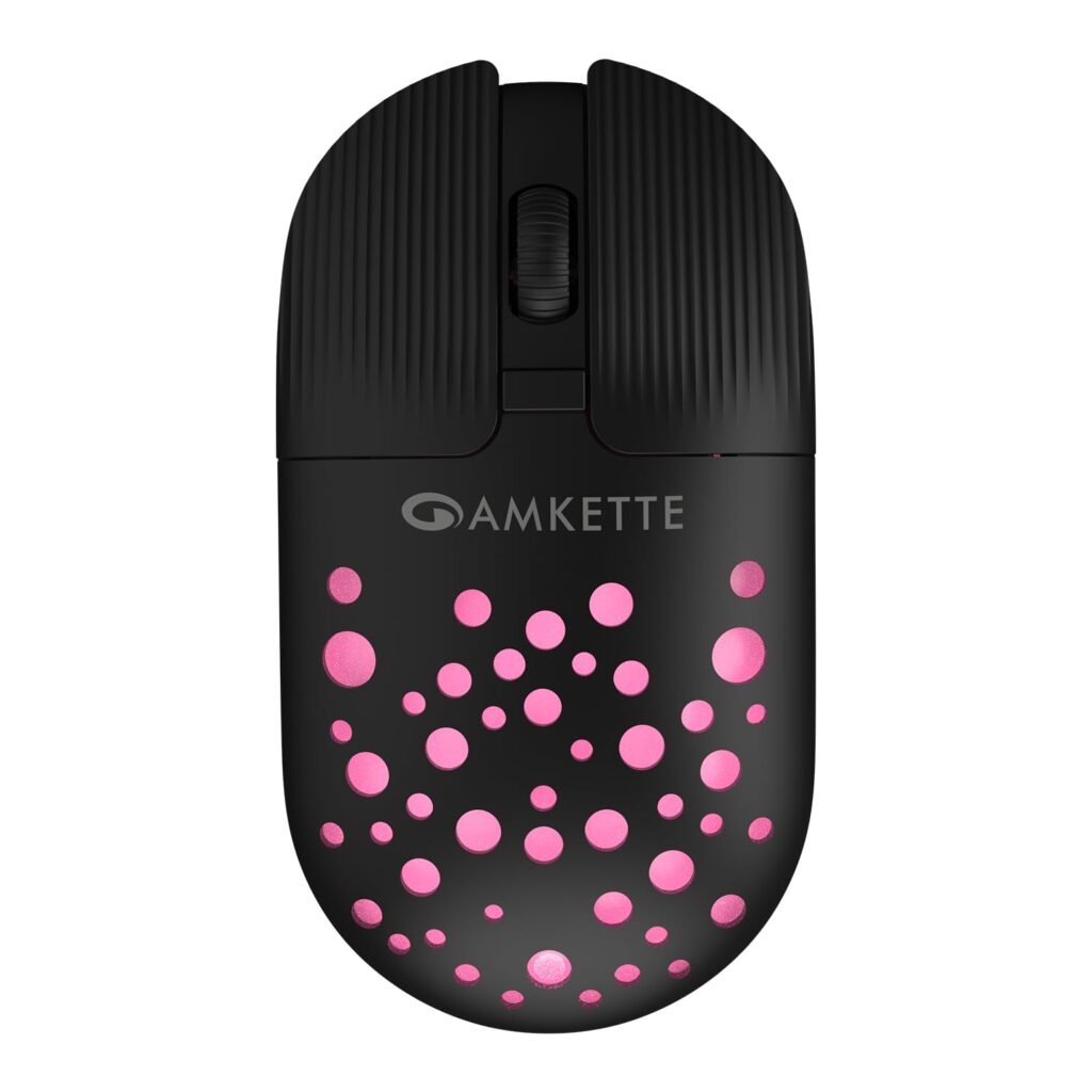 Amkette Hush Pro Spectra 2.4 GHz Silent Switch Wireless Mouse with Ergonomic Design, Rechargeable Battery, High Precision, 3 DPI Settings, LED Lights, and Smart Auto Sleep Function (Black)