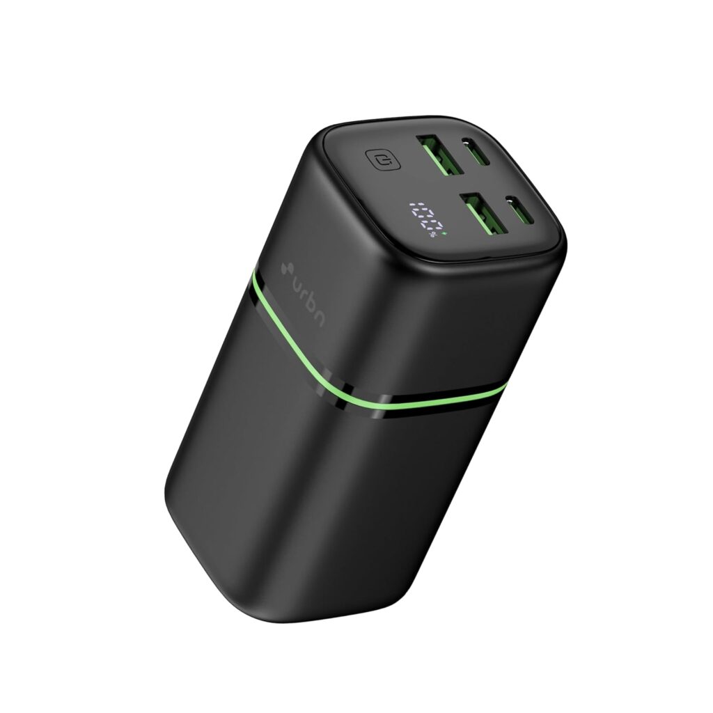 URBN 20000 mAh 35W Ultra Fast Power Bank | Two Way Ultra Fast Charging | Pocket Size| Dual Type C Power Delivery (PD) Output + 2 USB-A Output for Quick Charge for Laptop Charging (Black)
