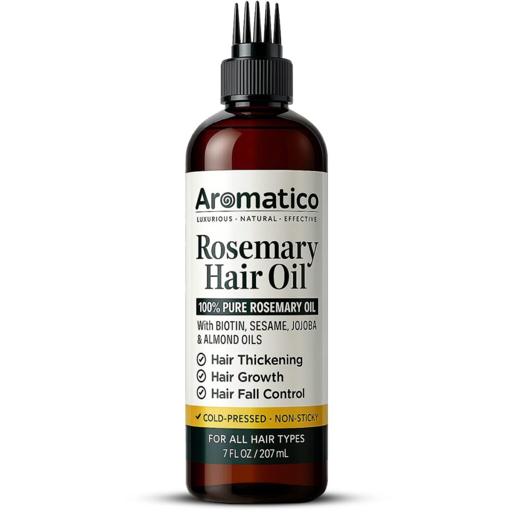 AROMATICO Rosemary Hair Oil for Hair Growth, Hair-fall Control & Hair Thickening. Enriched with Sesame, Jojoba & Almond Oils. Non-Sticky Texture. With Applicator Caps � 200ml