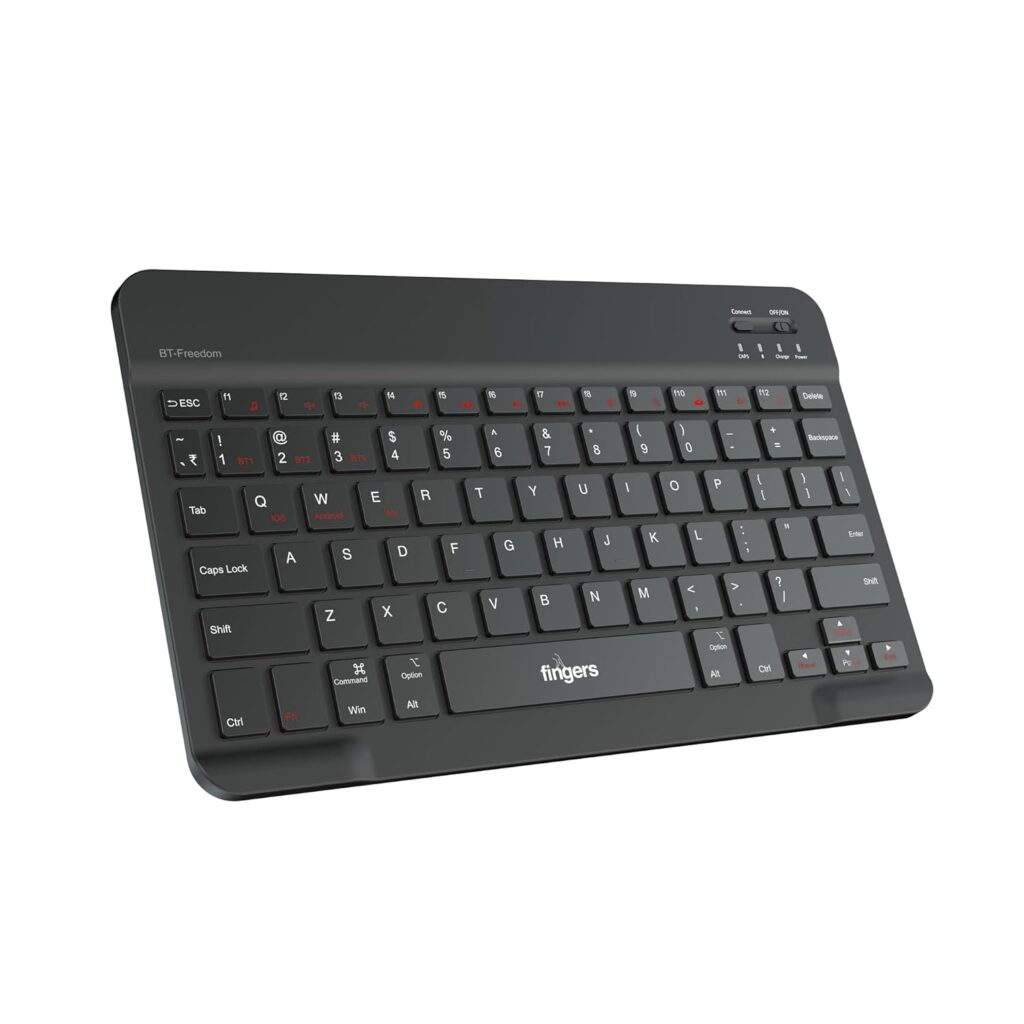 FINGERS BT-Freedom Bluetooth Mini Keyboard (Type-C Rechargeable with 30-Day worktime, X-Type Scissor Keys) - Jet Black