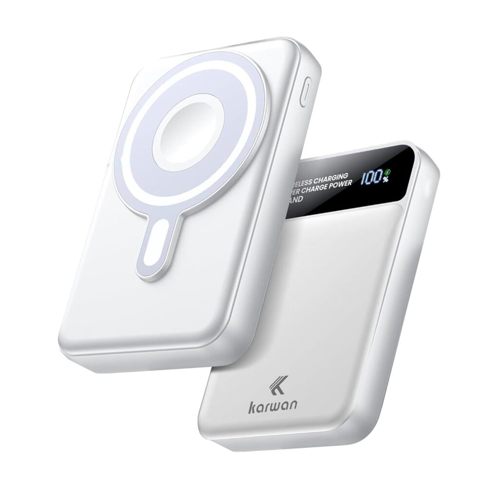 KARWAN®10000Mah Fast Wireless Charging Power Bank,Strong Magneticsafe,22.5W Max Output for iPhone 12/13/14/15/16 All Series&Samsung S20/21/22/23/24/25Series &Other Qi Enabled Devices Black (White)