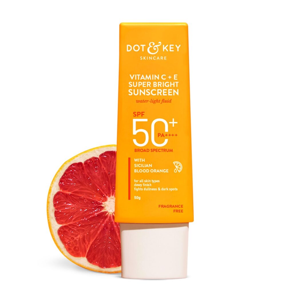 DOT & KEY Vitamin C + E Super Bright Sunscreen Spf 50 |Water-Light,UVA/UVB & Blue Light Protection|For Even Toned & Glowing Skin|With Liquid Spf 50+++| No White Cast| For All Skin Types| 50G,Pack Of 1
