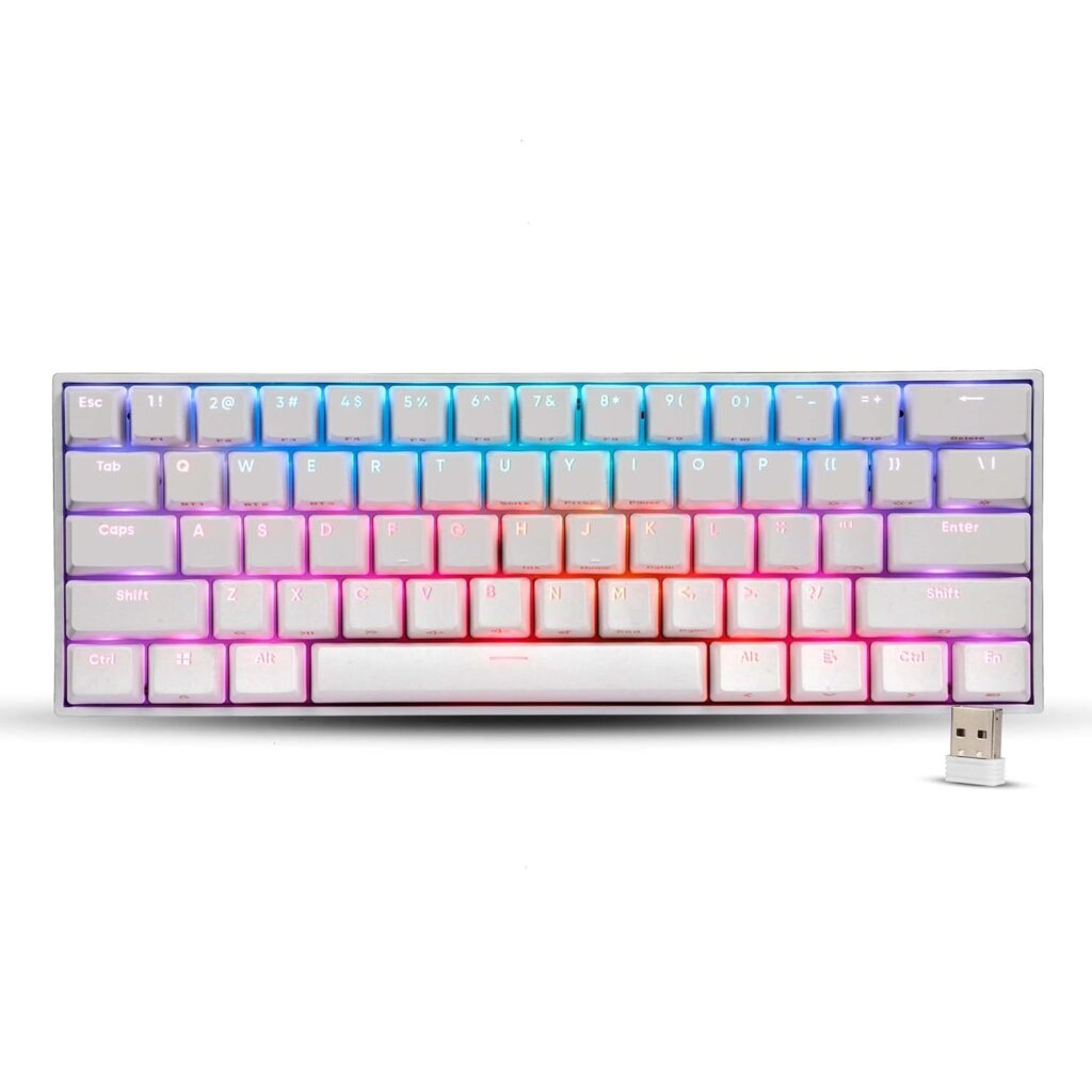 ZEBRONICS Zeb-MAX NINJA 61 keys wireless mechanical keyboard with 3 Bluetooth connections, 2.4GHz Nano receiver, Type C wired mode, RGB backlit, built-in rechargeable battery and N-key rollover(White)