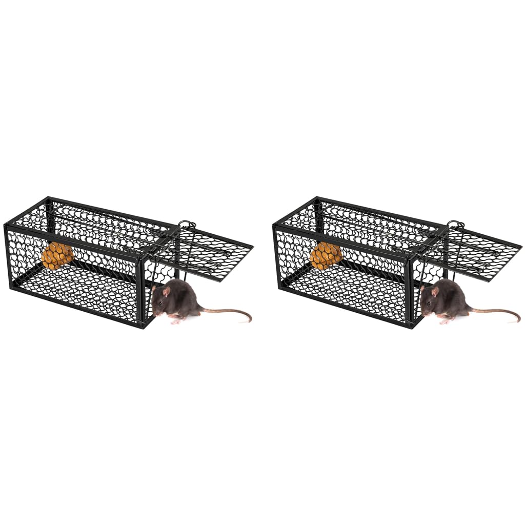 HASTHIP® Rodent Trap Wire Folding Mouse Cage Rat Trapping Reusable Catcher One-Way Spring-Loaded Door Fast Response for Kitchen Garage House 30x14x14cm 2PCS