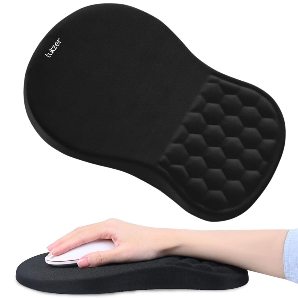 Tukzer Large Ergonomic Mouse Pad Wrist Support with Massage Design, Memory Foam, Non-Slip PU Base & Wrist Rest Pain Relief Mousepad for Desk, Gaming, Computer, Laptop, Home & Office (Hexa-Black)