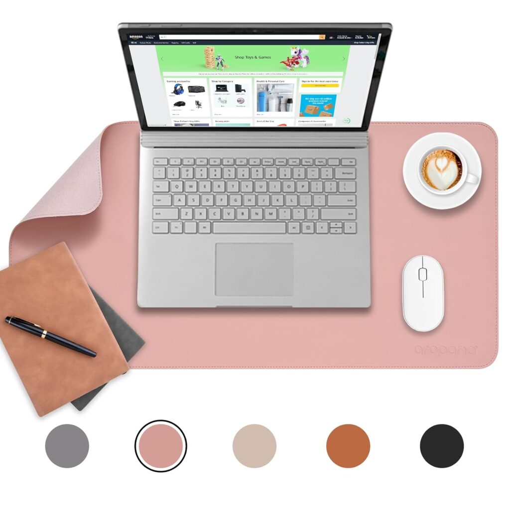 Aropana Anti-Slip Extended Mouse Pad | PU Vegan Leather Desk Mat | Large Computer Desk Protector Pad with Suede Base for Keyboard, Laptop, Office & Home (27.6 x 13.8 inches, Pink)