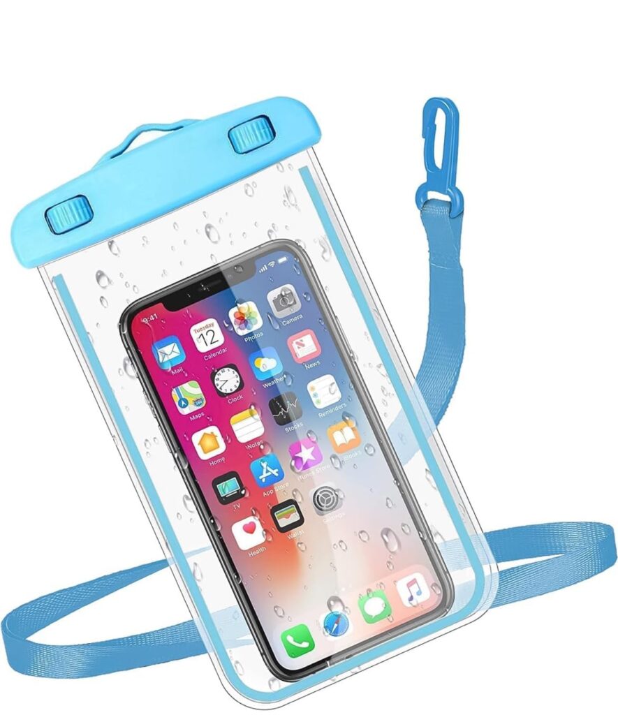 PulGos 1 Pc Waterproof Phone Cover Pouch with Lanyard – IPX8 Certified Dry Bag Case for iPhone & Android, 100% Waterproof, Touchscreen Friendly for Swimming, Beach Outings & Outdoor Adventures (Blue)