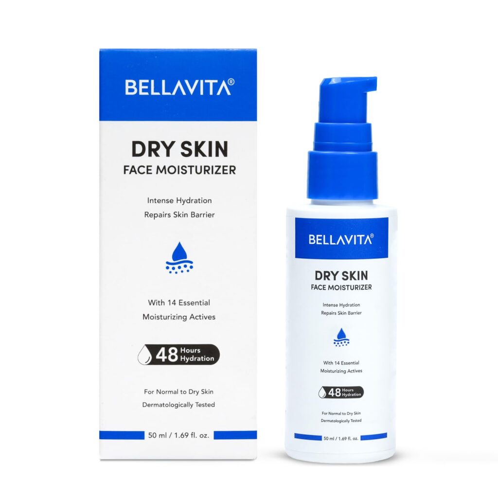 BELLAVITA Face Moisturizer Dry to Normal Skin | Power of 14 Moisturizing Actives | 48hrs Hydration | Intense Moisturization | Repairs & Soothes | pH Balanced | Moisturizer Cream For Men & Women | 50ml