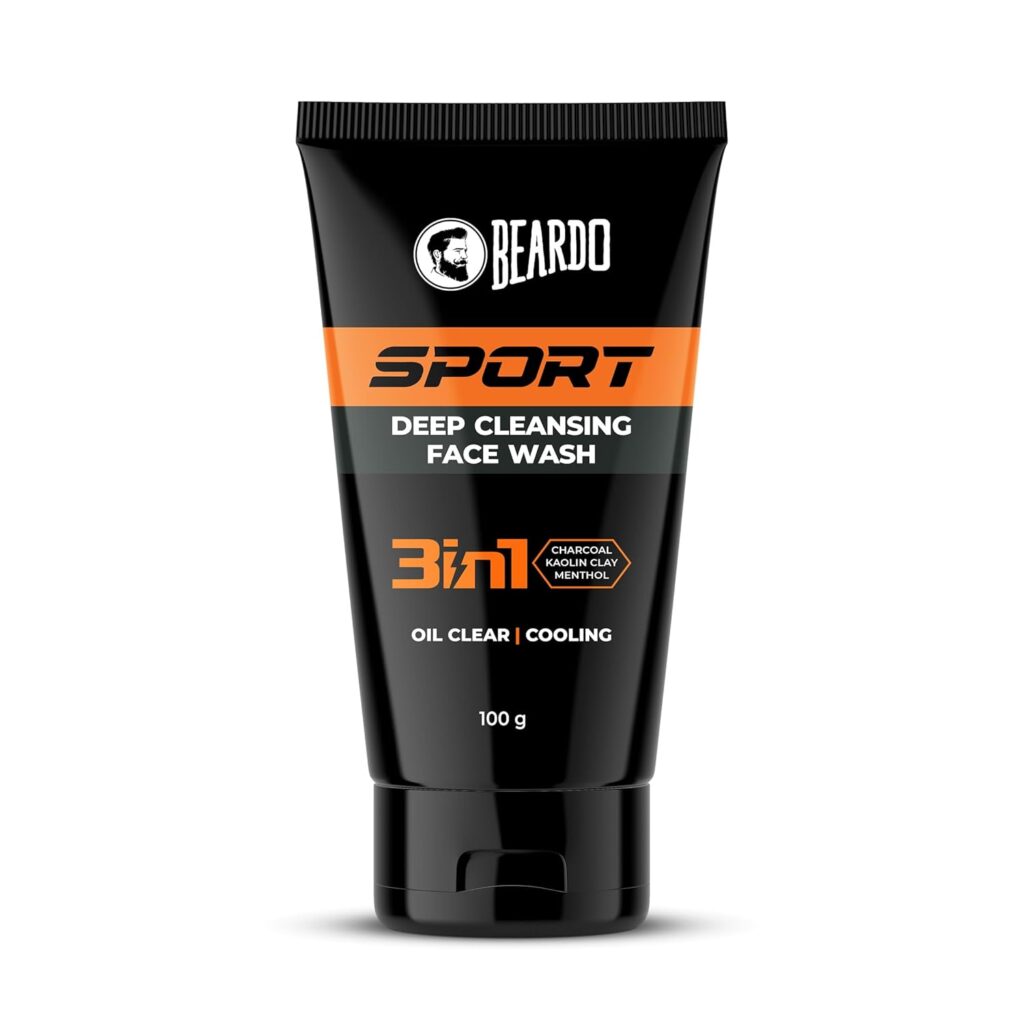 Beardo Sports Face Wash for Men- 100g | Dirt & Oil Control | Menthol Cooling & Refreshing Cleanser | Face wash for Oily skin | Face wash Suitable for all Skin types