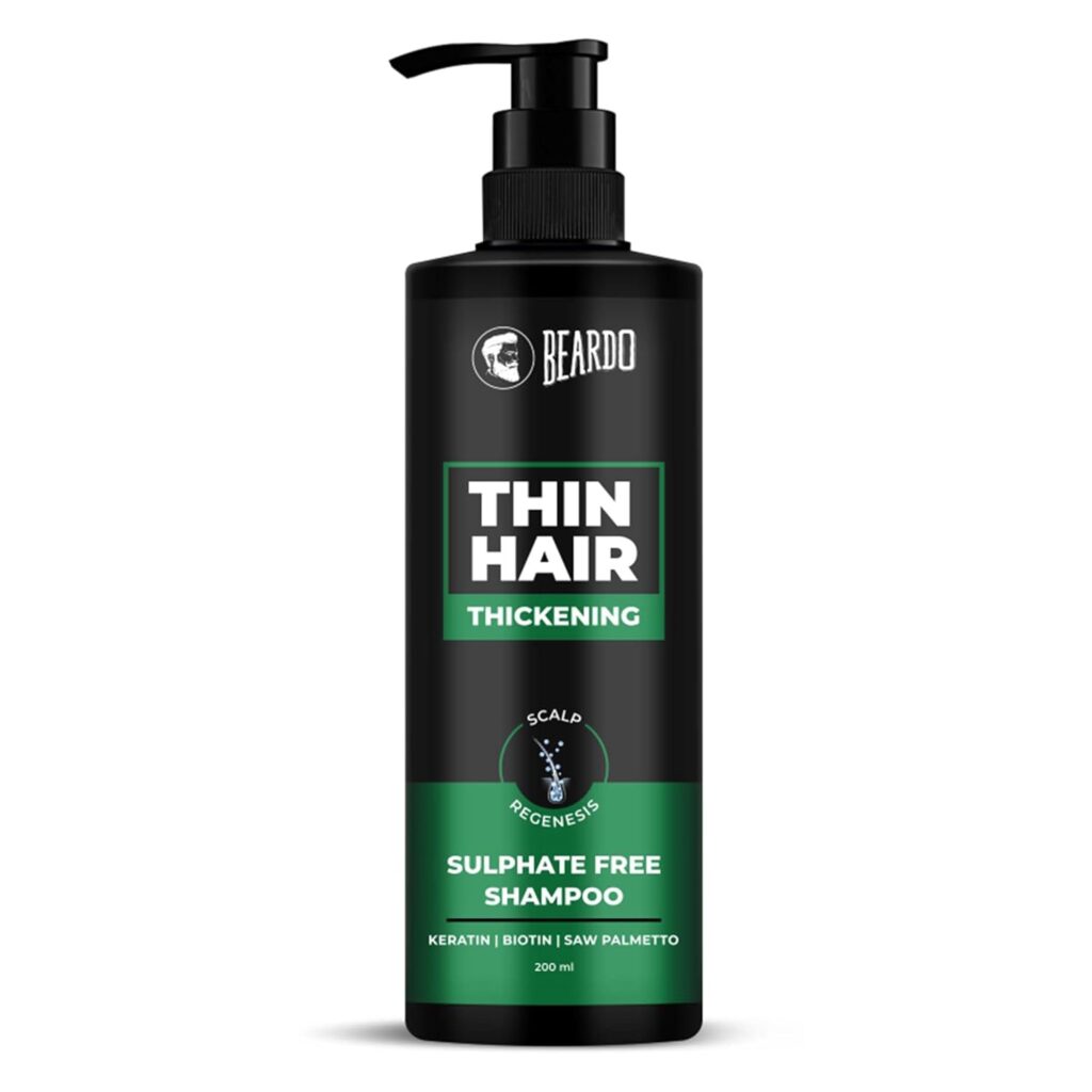 BEARDO Thin Hair Thickening Sulphate Free Shampoo for Men 200 ml | With Biotin, Keratin, Saw Palmetto | Sulphate and Paraben Free Shampoo | For Strong & Thick Hair