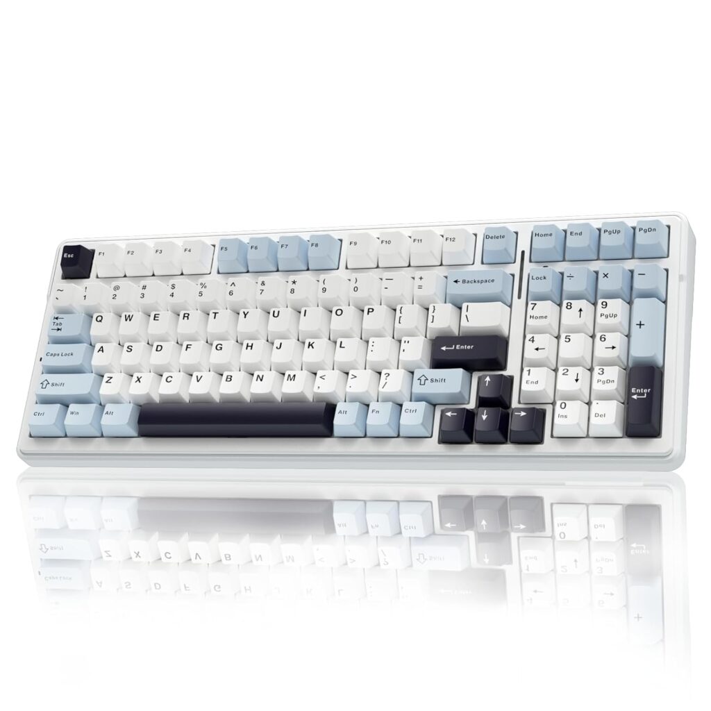 AULA F99 Wireless Mechanical Keyboard | Tri-Mode BT5.0/2.4GHz/USB-C Hot Swappable | Pre-lubed Linear Switches, Gasket Structure | RGB Backlit Gaming Keyboard (Ice Blue - Reaper Switch)