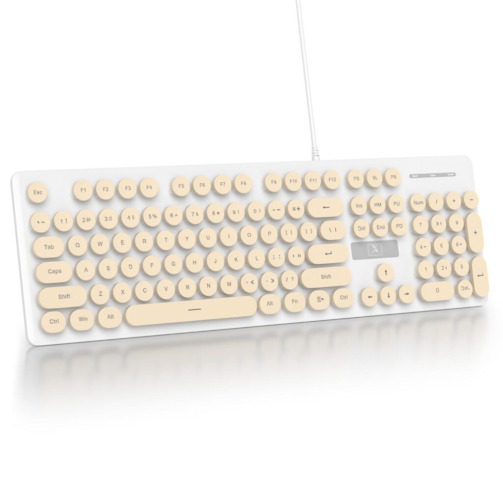 iRoboosta Retro Typewriter Coffee Keyboard Full Size, 104 Keys LED Backlit Wired Membrane Keyboard with Number Pad, Ultra Slim Quiet Home/Office Computer Keyboard for PC, Laptop, Desktop (Coffee)