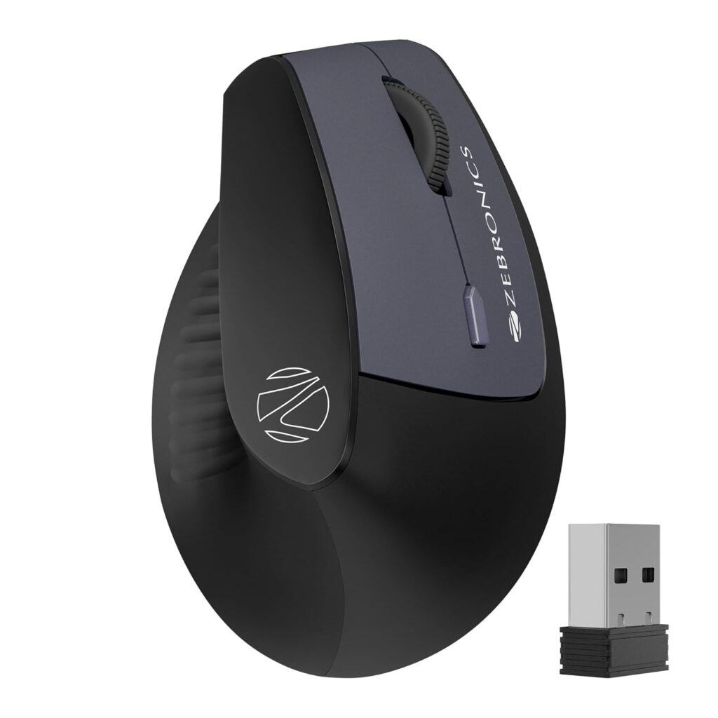 ZEBRONICS Jaguar V, Vertical Wireless Mouse, Dual Mode (2.4GHz + BT), Dual Bluetooth, Upto 1600 DPI, 6 Buttons, Power Saving Mode, Ergonomic Mouse, Runs on 2X AAA Battery, for Windows | Mac | Linux