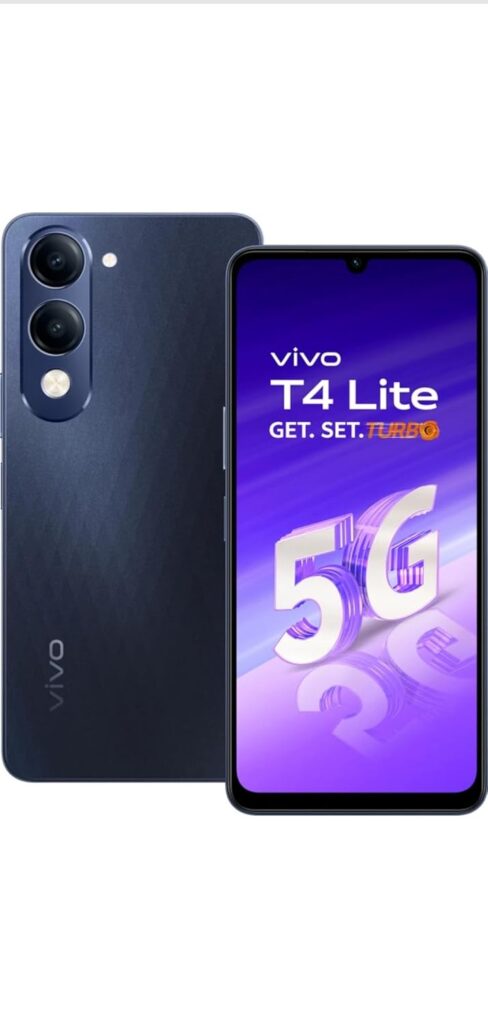 VIVO T4 Lite 5G 4GB RAM, 128GB Storage, Prism Blue | 6.74'' HD+ 90Hz LCD | Dimensity 6300 | 50MP Dual AI Camera | Android 14 | 6000mAh Battery | IP64 | Side Fingerprint | 15W Charging | Dual SIM