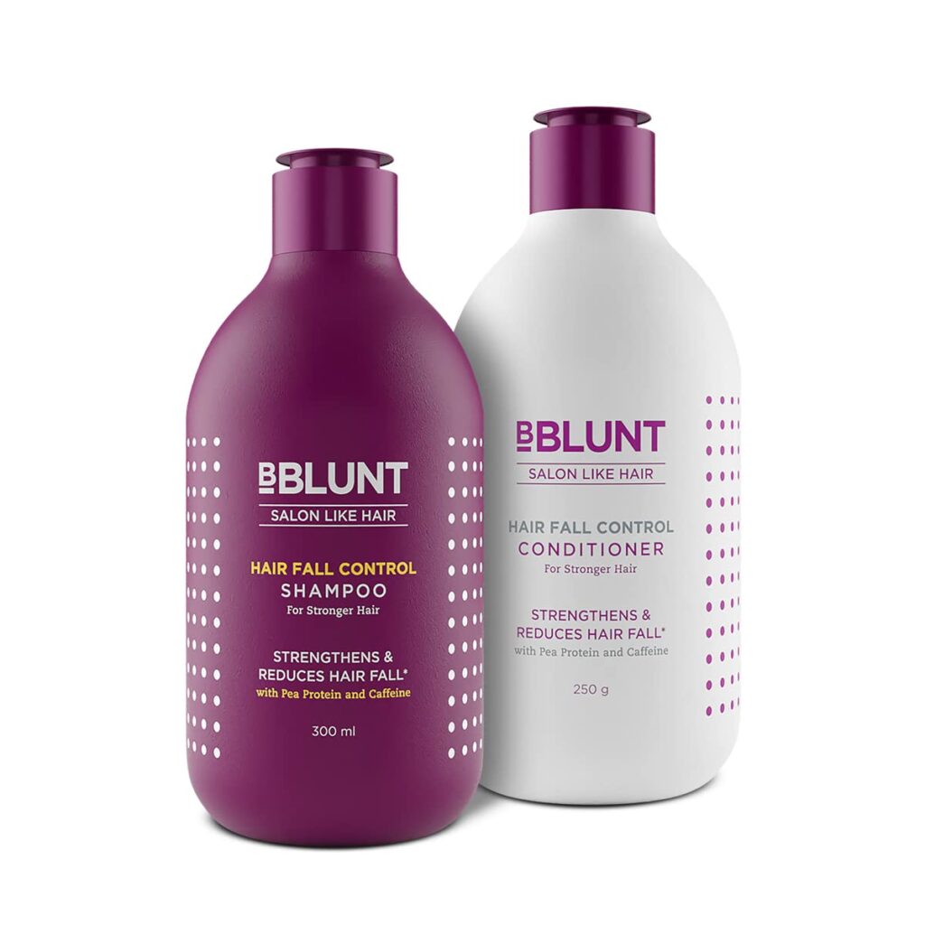 Bblunt Hair Fall Control Shampoo & Conditioner Combo | With Pea Protein & Caffeine | For Stronger Hair | Controls Hair Fall | Strengthens & Nourishes Hair | For Men & Women | 300 ml + 250 g