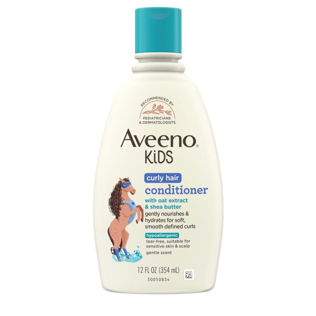 Aveeno Baby Kids Curly Hair Conditioner With Oat Extract & Shea Butter, Gently Nourishes & Hydrates For Defined Curls, Tear-Free & Suitable For Sensitive Skin, Hypoallergenic, 12 Fl. Oz, 1 Count