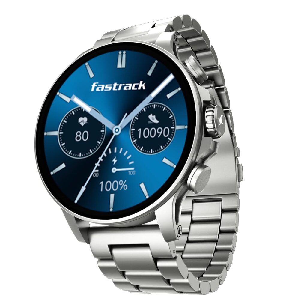 Fastrack Marvellous FX2 1.54" Super AMOLED Smart Watch with SpO2, Sleep Monitor, BT Calling, Metal Body, Voice Assistant, 100+ Sports Modes – Smartwatch for Professionals (Silver)