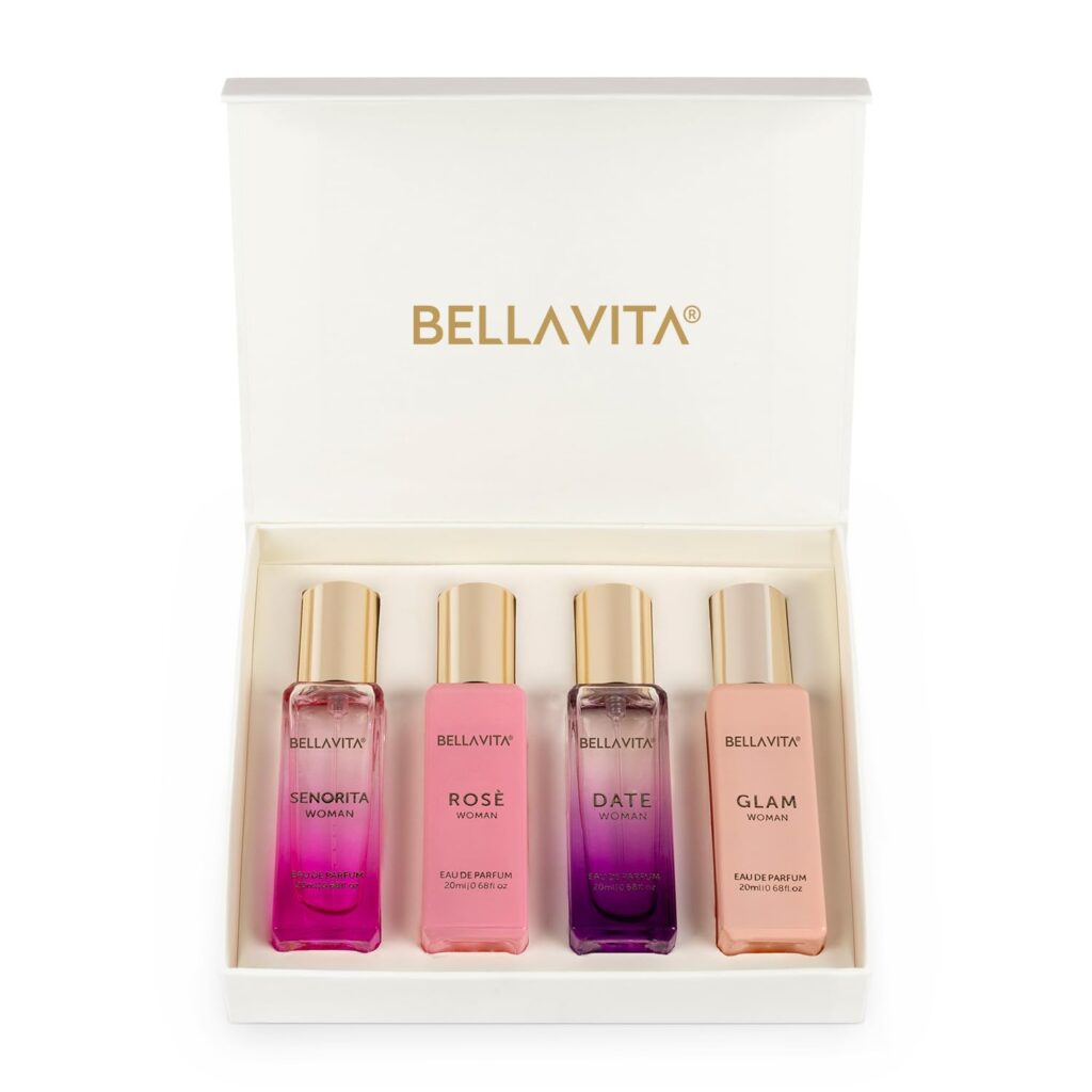 Bella Vita Luxury Long Lasting Women Gift Set | Perfume for Woman | 4x20ml | Gifts for Women | Floral, Fruity, Premium Fragrance Scent | Date, Senorita, Glam, Rose