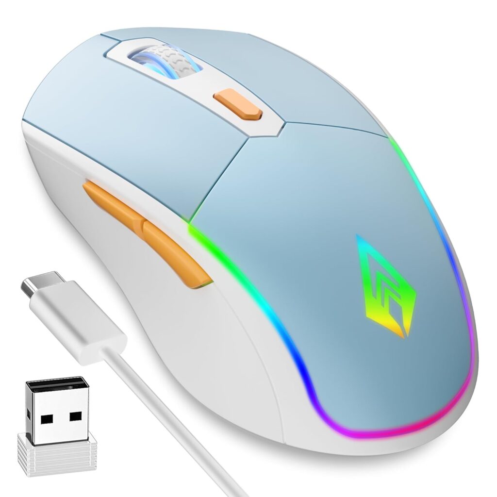 Archer Tech Lab Wireless Bluetooth Gaming Mouse| Tri-Mode (BT 5.3/2.4GHz USB/Wired) 7 RGB Lights, 4 DPI Levels (1200-3200) 500mAh Rechargeable| Ergonomic Lightweight 86g| PC Laptop Mac (Recurve 700)