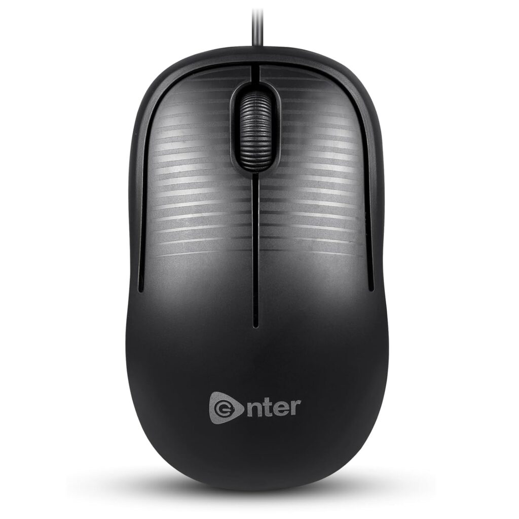 Enter Click Wired USB Mouse, 800 DPI Optical Sensor, 3-Button Design, Plug & Play, for Windows/Mac/Linux (Black)